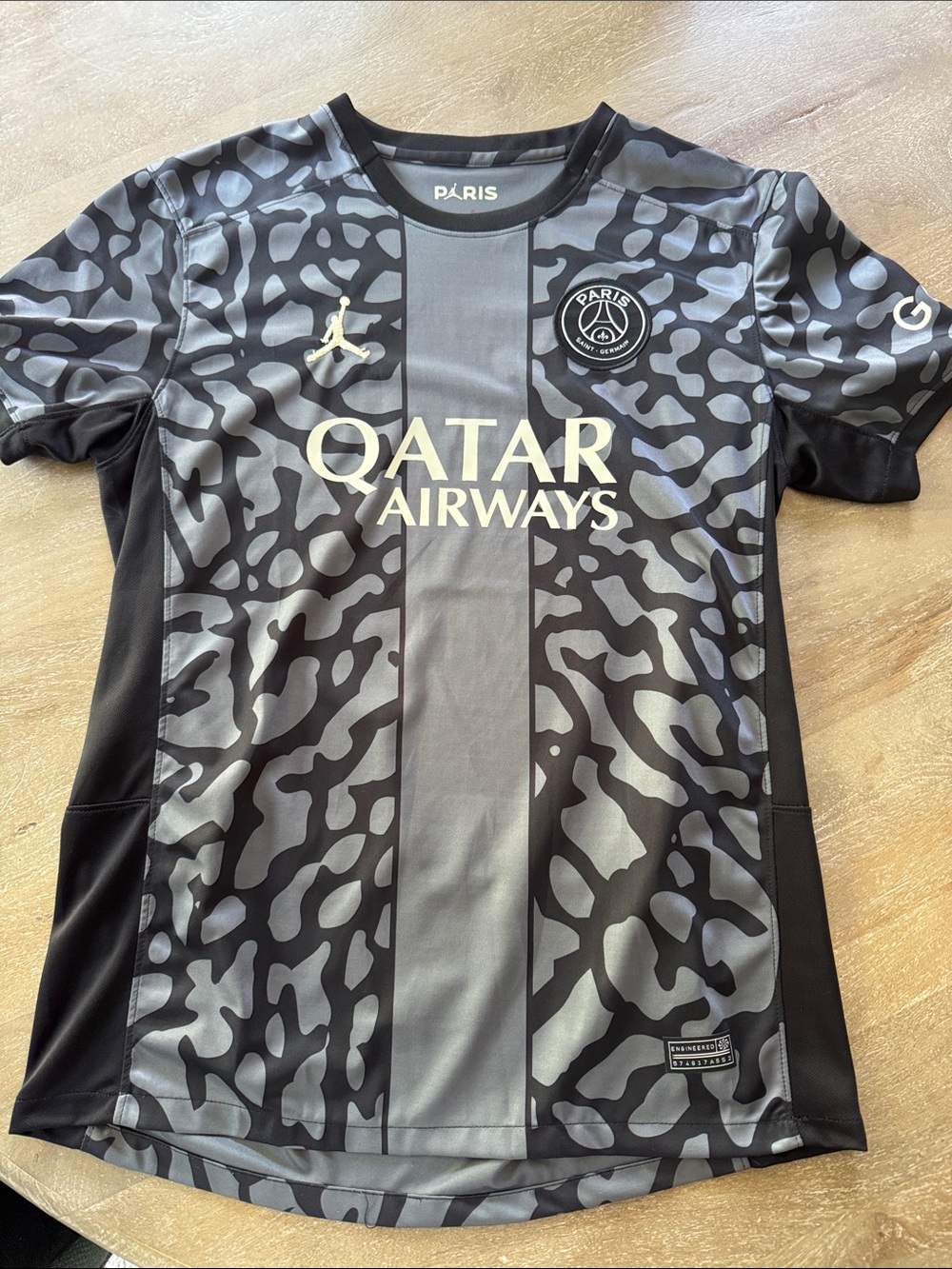 Air Jordan Paris St. Germain Black and Gray Camouflage Soccer Jersey